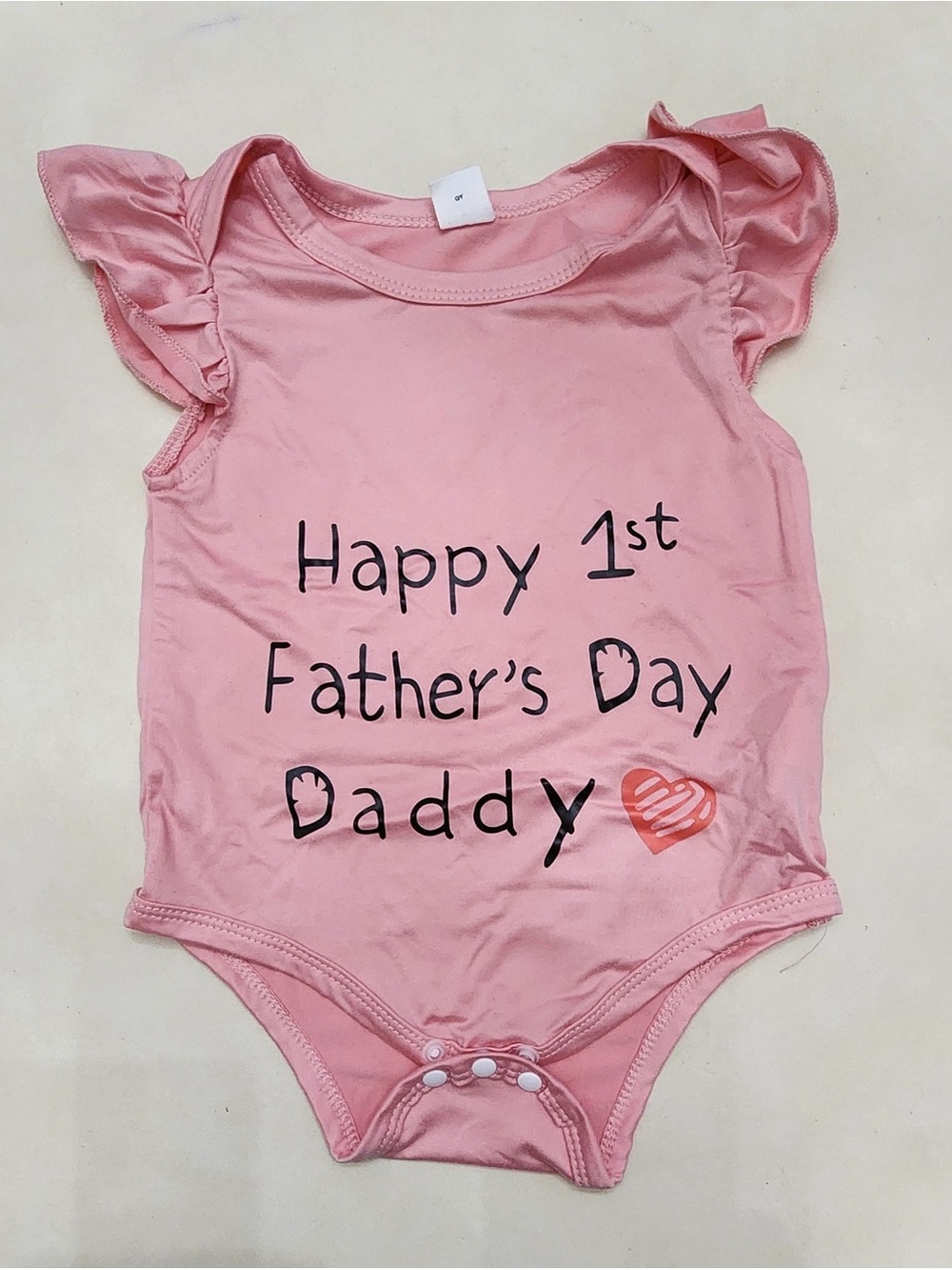 SHEIN Pink Ruffle Sleeve 'Happy 1st Father's Day Daddy' Baby Bodysuit